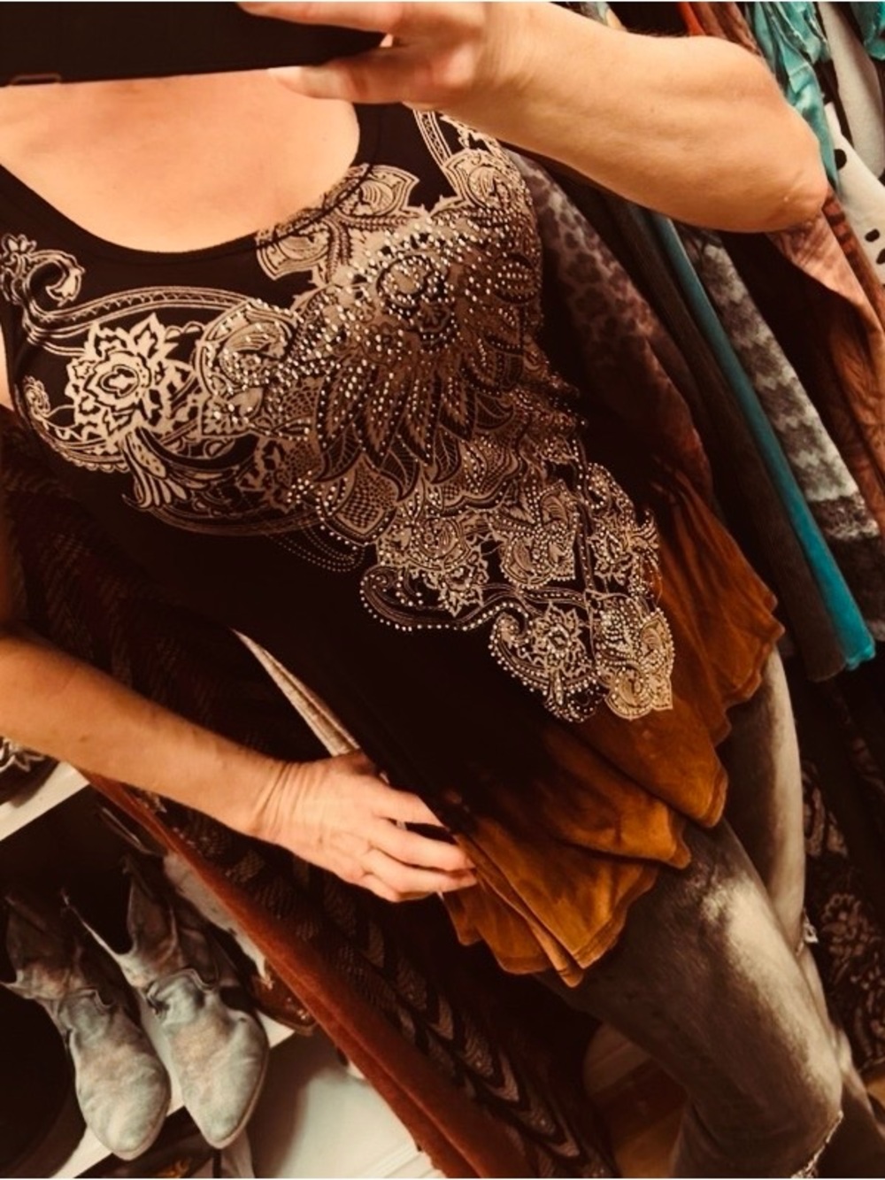 Vocal Black and Brown Ombre Embellished Tank Top